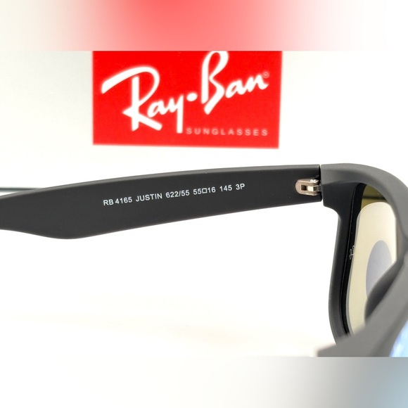 Ray-Ban Polarized Sunglasses Blue Mirror Wayfarer RB4165 Black Rubber Soft 202 - Picture 8 of 15